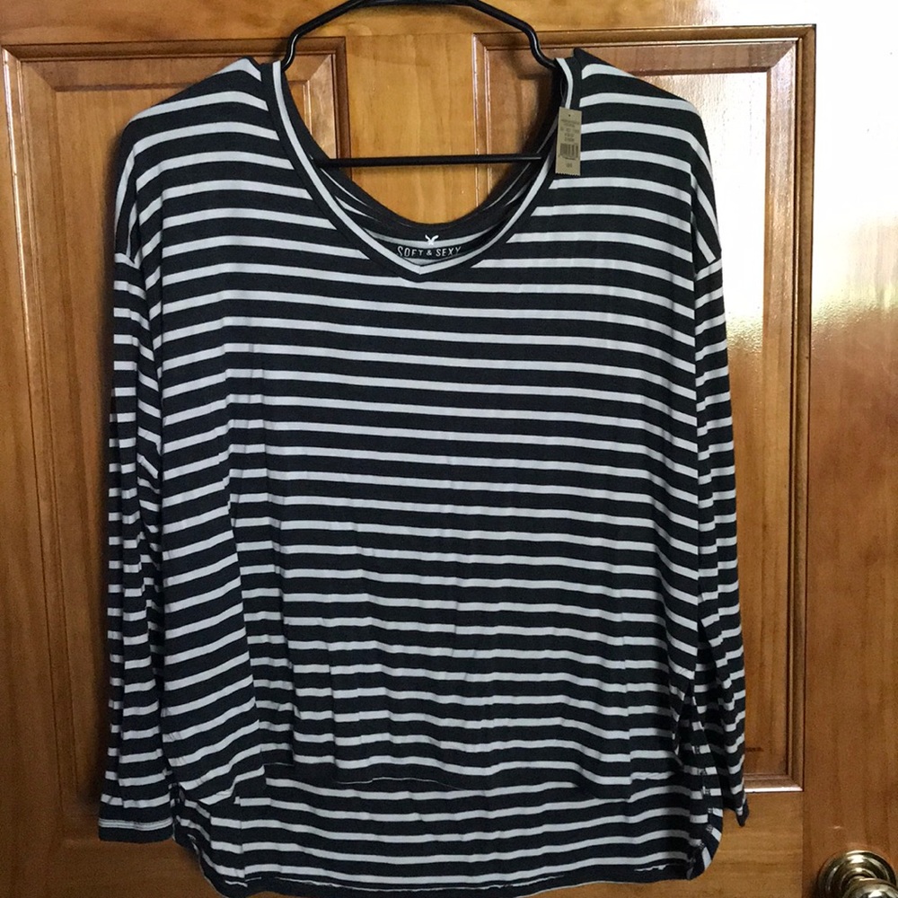 Grey and white striped long sleeve